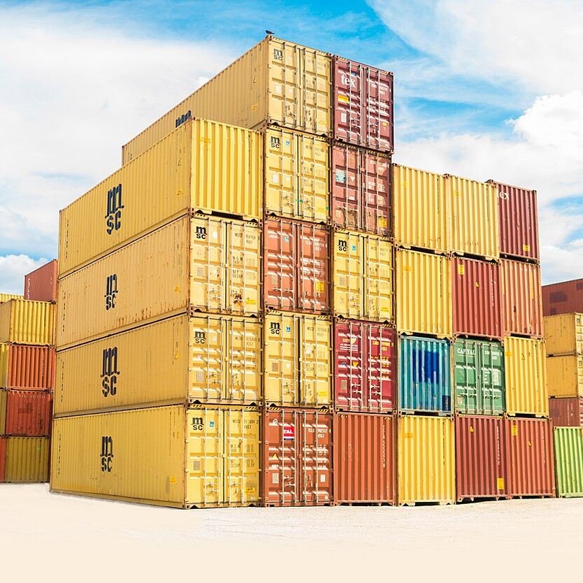 Stacked shipping containers